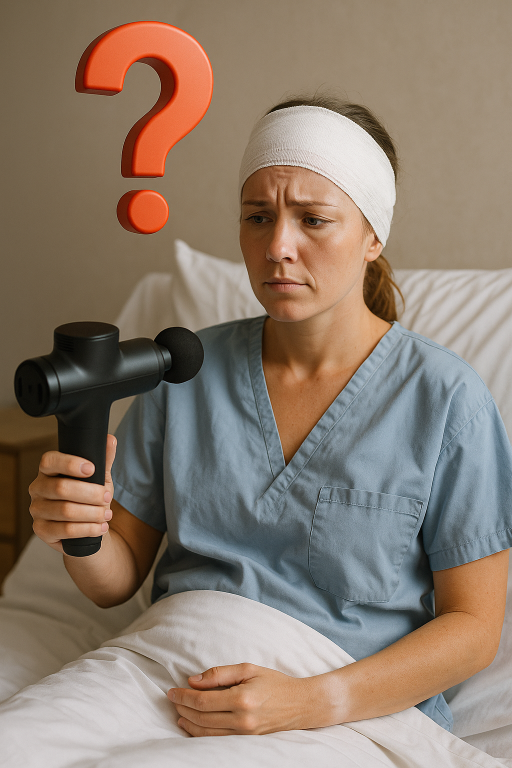 une femme en post operation qui se demande si elle peut utiliser un pistolet de massage