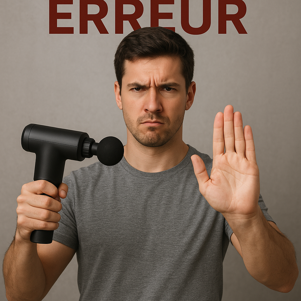 homme avec un pistolet de massage qui indique les erreurs a ne pas commettre avec un pistolet de massage