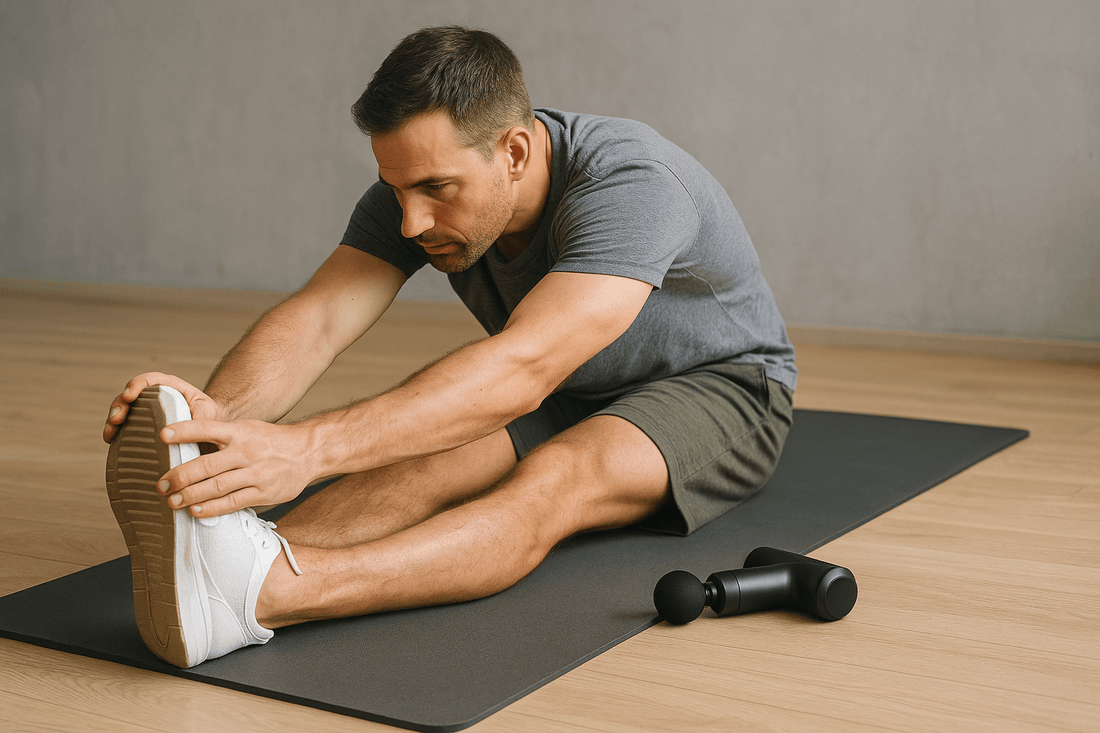 homme utilisant un pistolet de massage pour améliorer sa souplesse