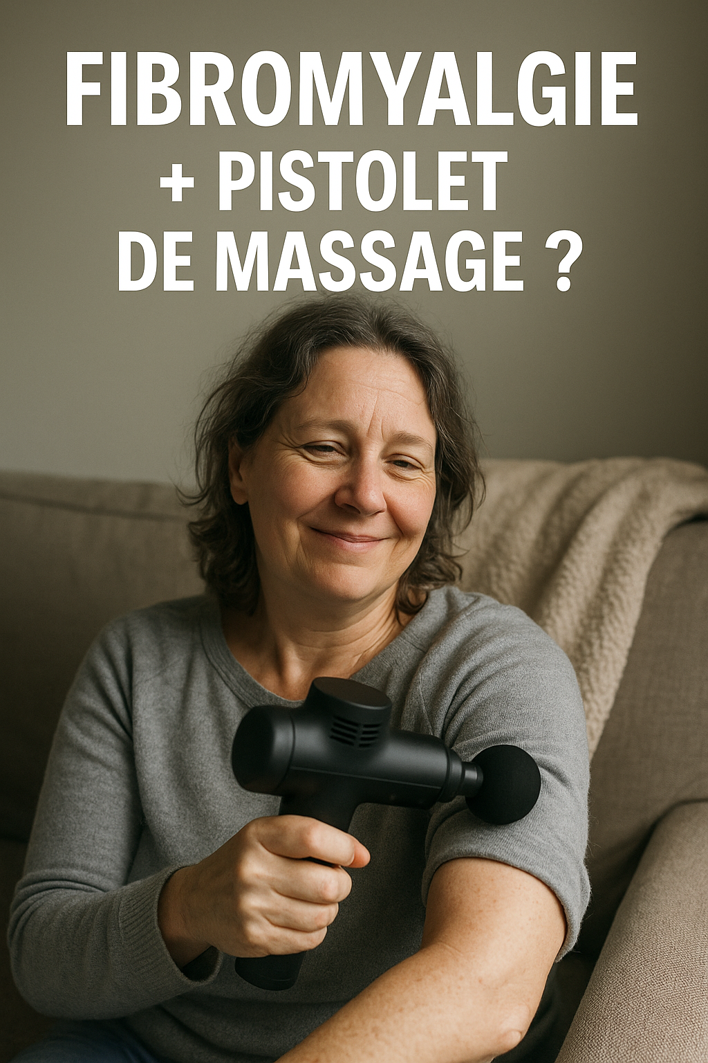 femme atteinte de fibromyalgie qui utilise un pistolet de massage