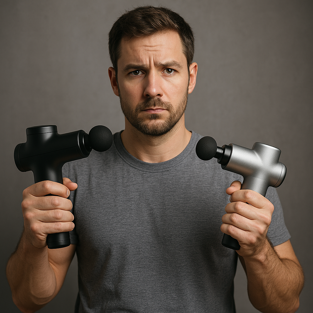 homme qui tient des pistolets de massage