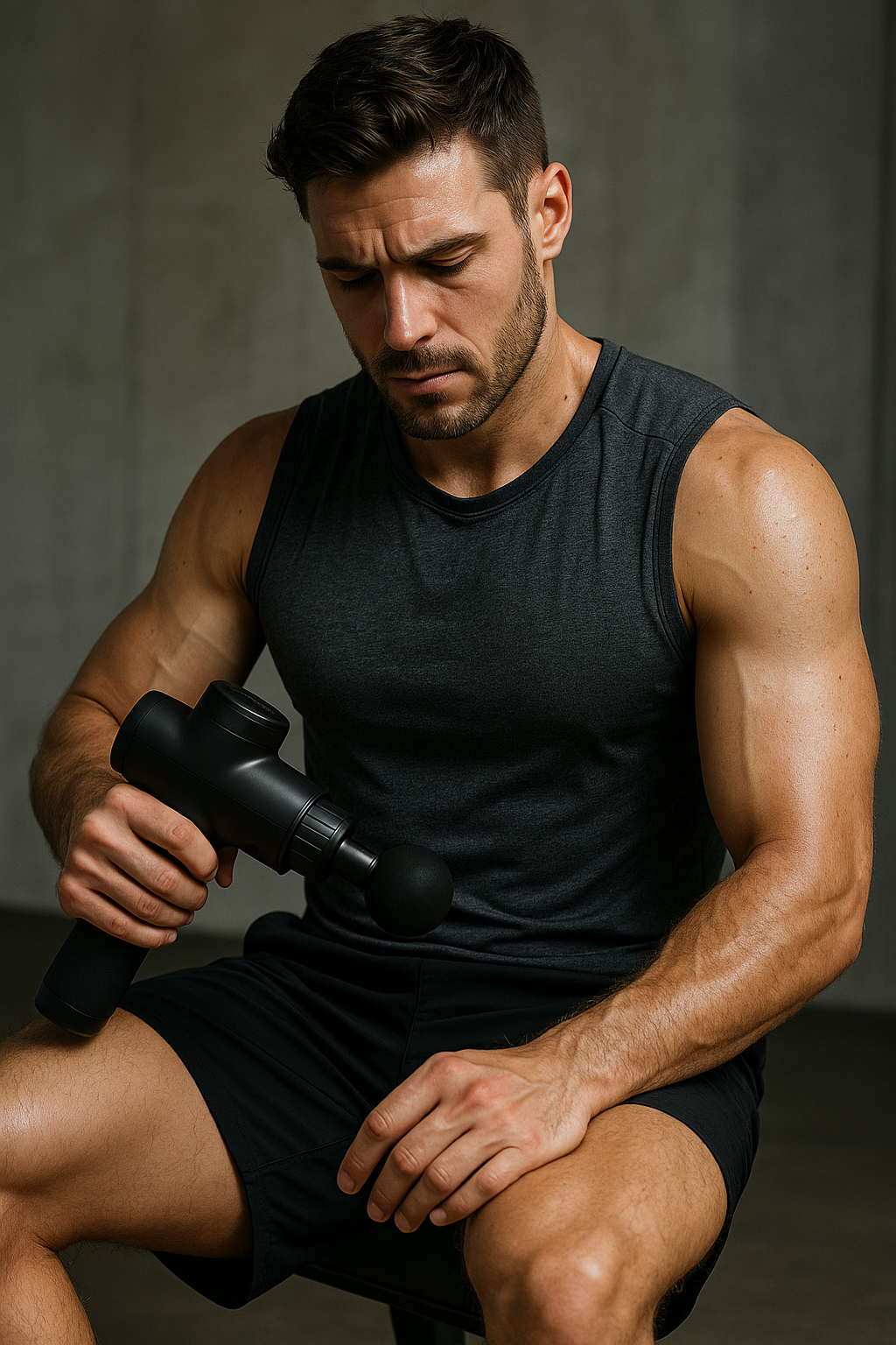 homme sportif qui utilise un pistolet de massage