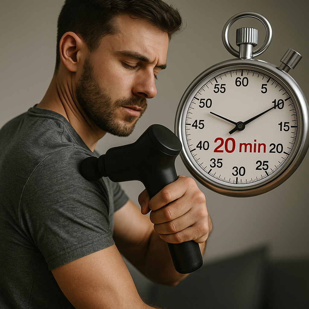 homme utilisant son pistolet de massage pour une durée idéale de 20min