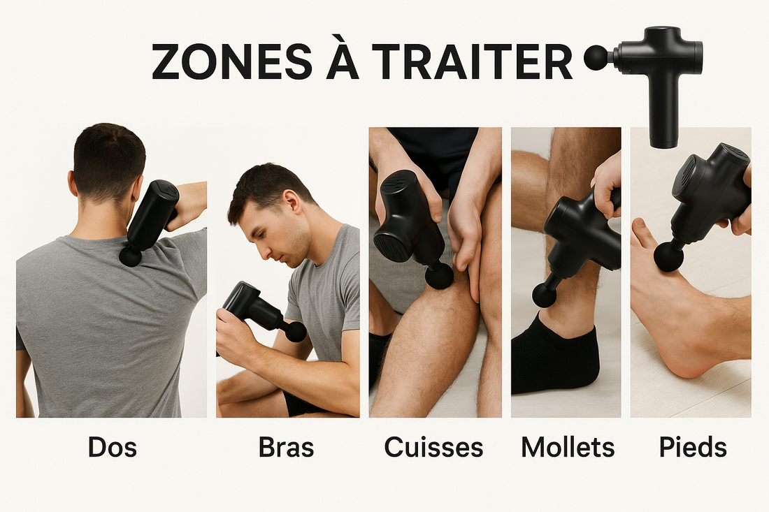 zones du corps a masser avec un pistolet de massage