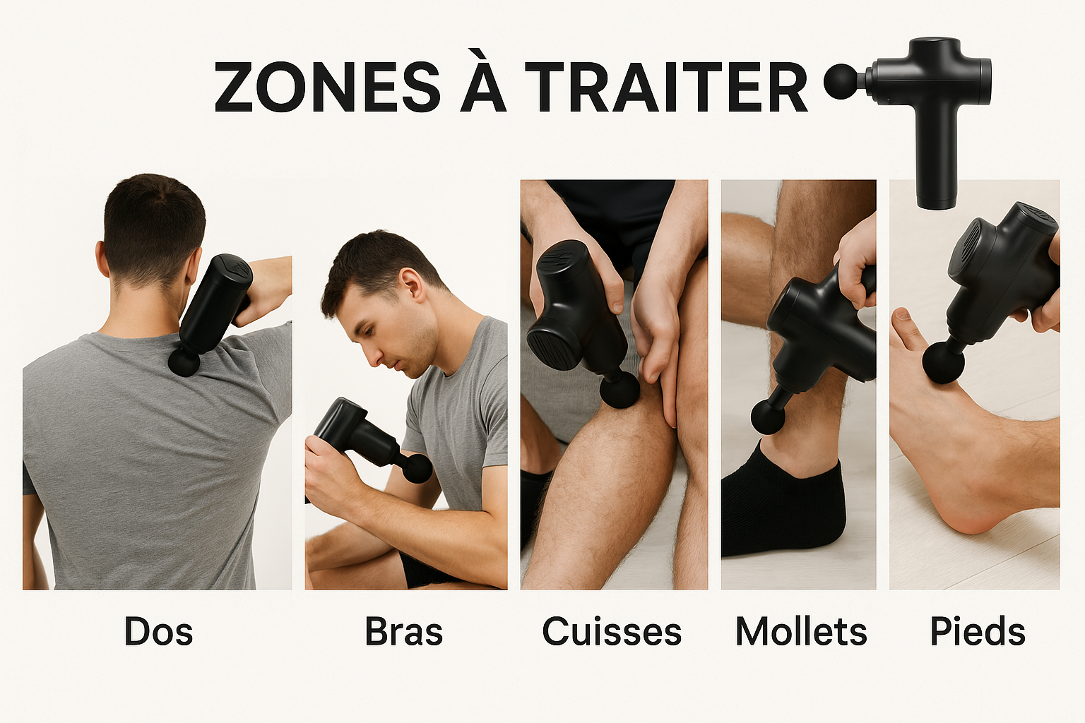 zones du corps a masser avec un pistolet de massage